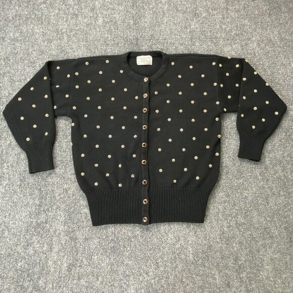 VTG Marisa Christina Classics Sweater Womens Small‎ Black Cardigan Gold Studded - Picture 1 of 15